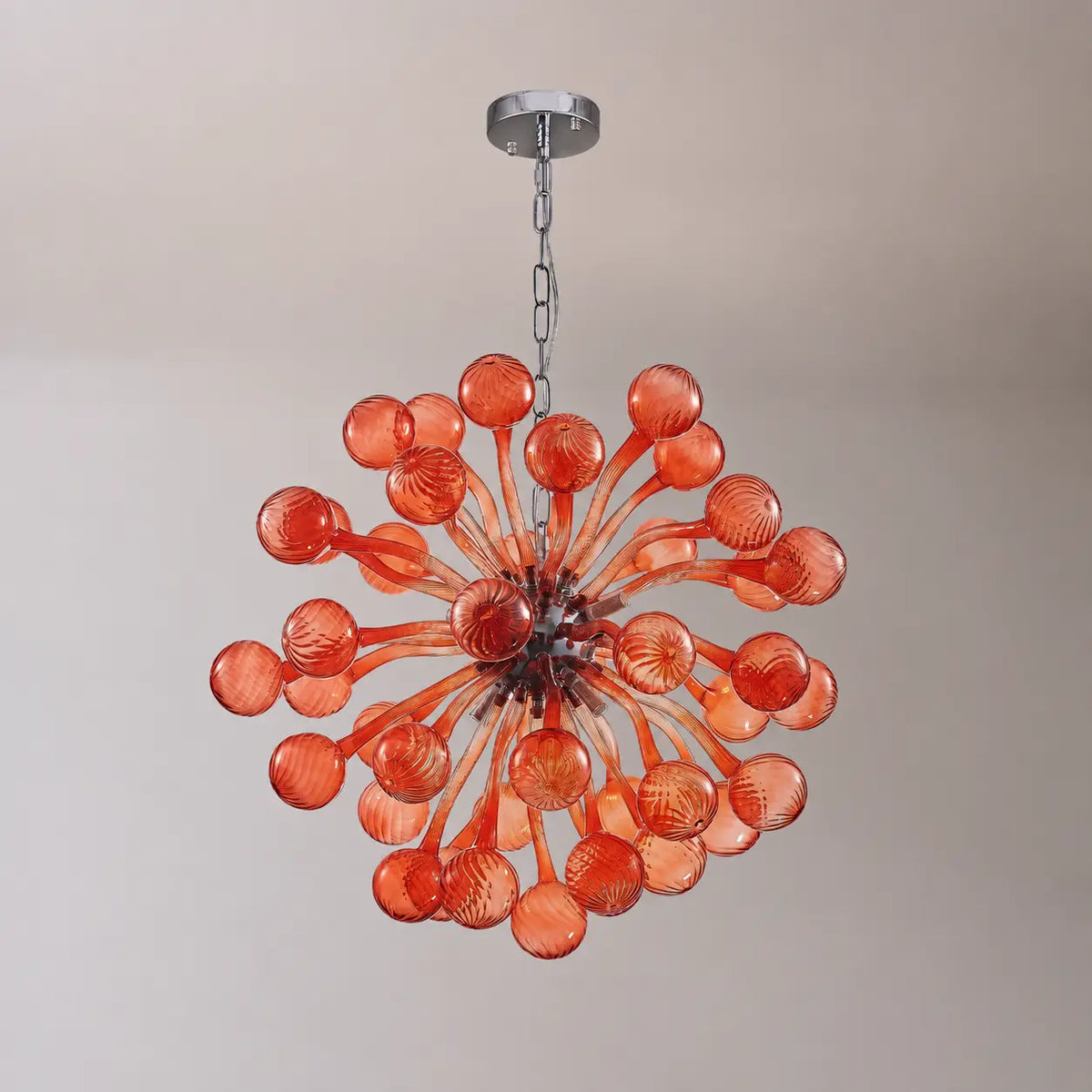 Red Sputnik Starburst Hand-Blown Glass Chandelier Modern Sculptural Pendant Light with Artistic Glass Orbs