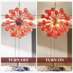 Red Sputnik Starburst Hand-Blown Glass Chandelier Modern Sculptural Pendant Light with Artistic Glass Orbs