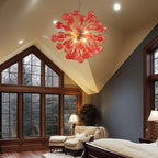 Red Sputnik Starburst Hand-Blown Glass Chandelier Modern Sculptural Pendant Light with Artistic Glass Orbs