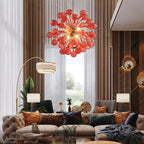 Red Sputnik Starburst Hand-Blown Glass Chandelier Modern Sculptural Pendant Light with Artistic Glass Orbs
