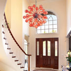 Red Sputnik Starburst Hand-Blown Glass Chandelier Modern Sculptural Pendant Light with Artistic Glass Orbs