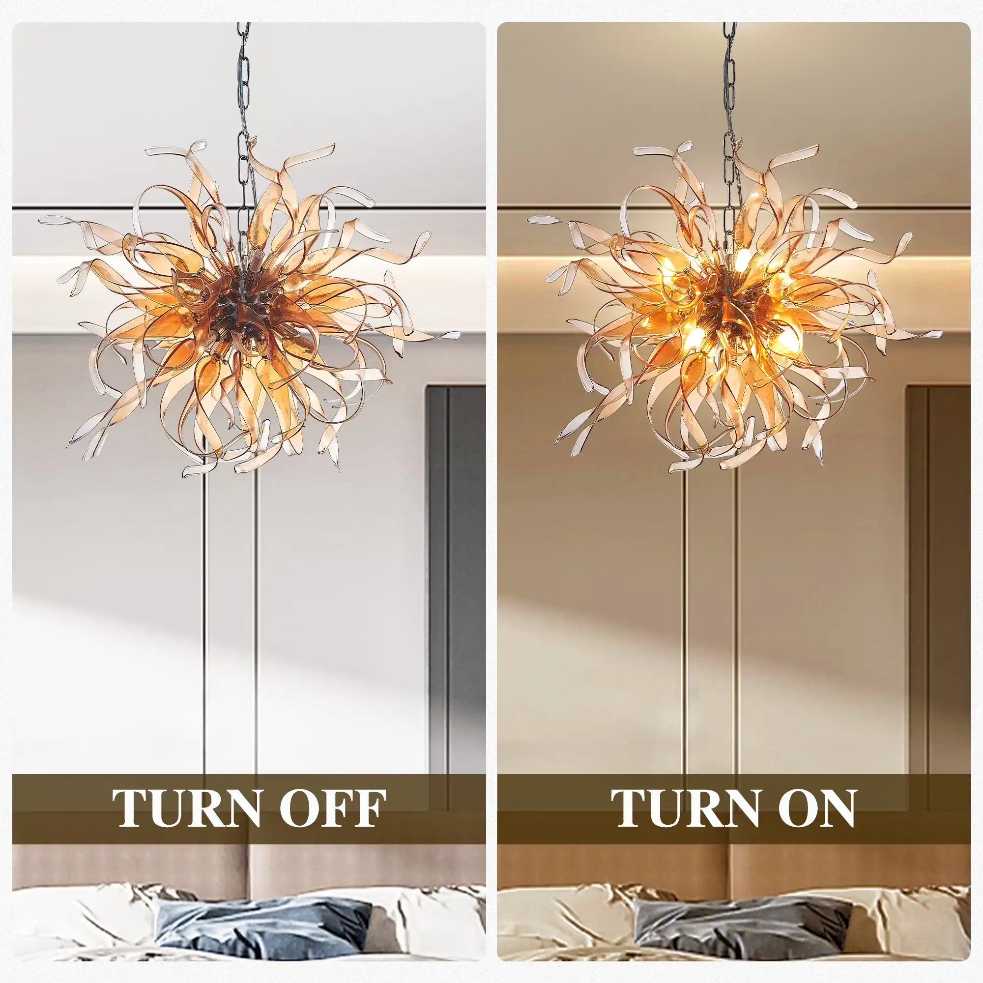 Hand Blown Amber Glass Chandelier Starburst Organic Glass Sculpture Pendant Light