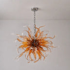 Hand Blown Amber Glass Chandelier Starburst Organic Glass Sculpture Pendant Light