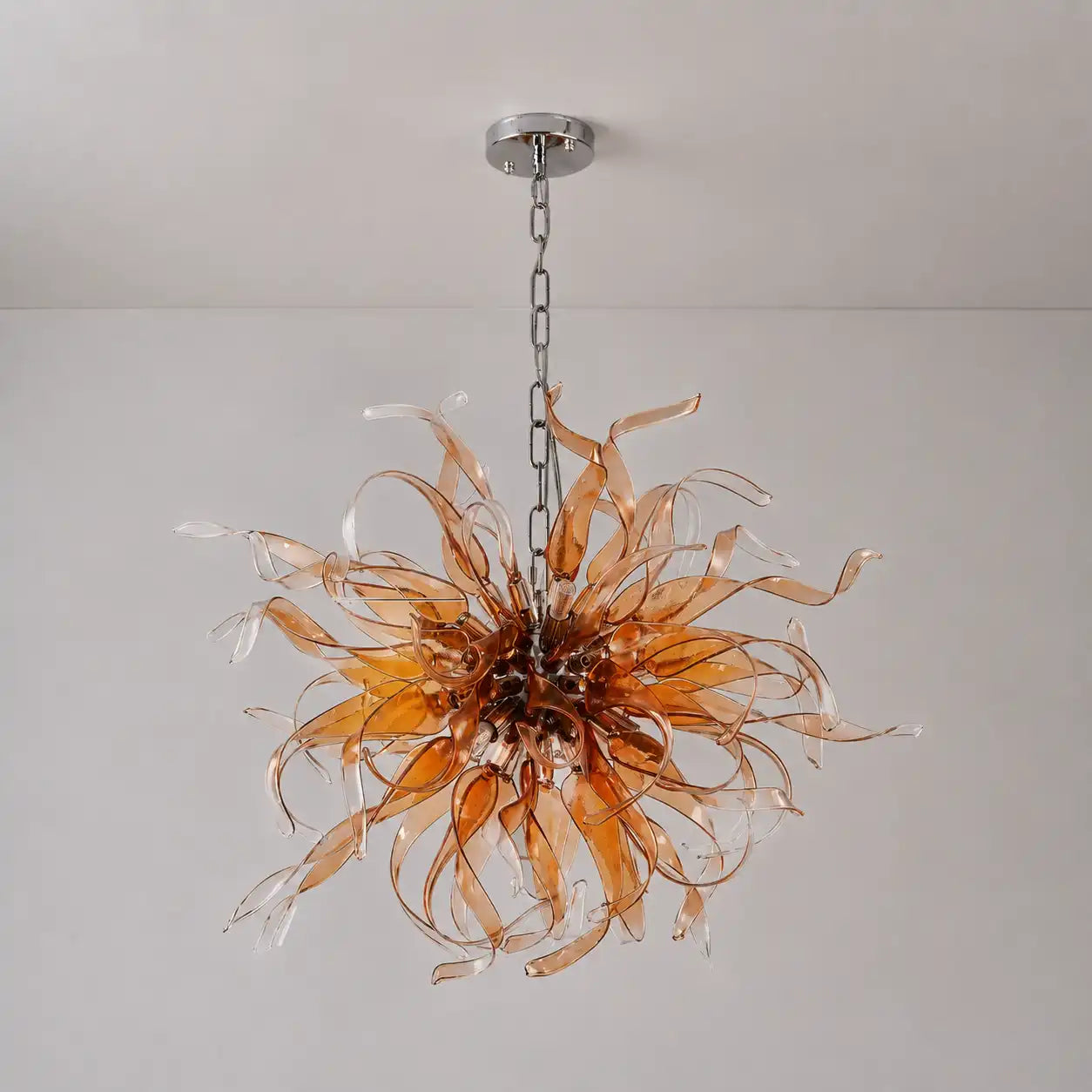 Hand Blown Amber Glass Chandelier Starburst Organic Glass Sculpture Pendant Light
