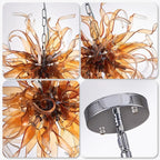 Hand Blown Amber Glass Chandelier Starburst Organic Glass Sculpture Pendant Light