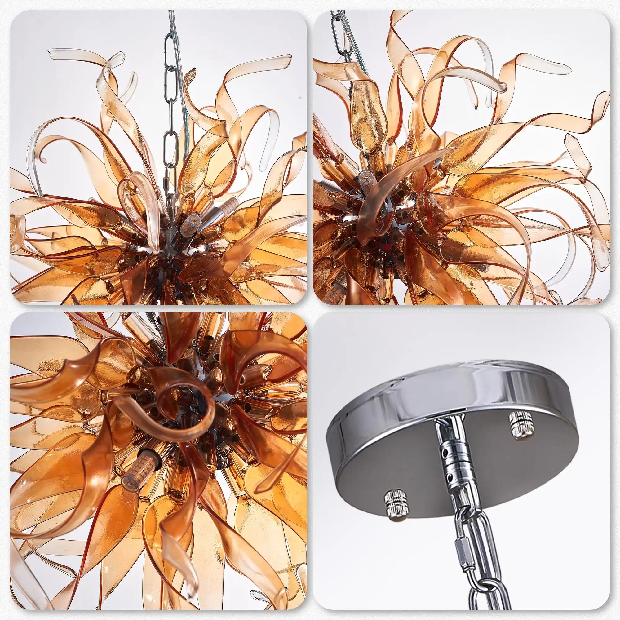 Hand Blown Amber Glass Chandelier Starburst Organic Glass Sculpture Pendant Light
