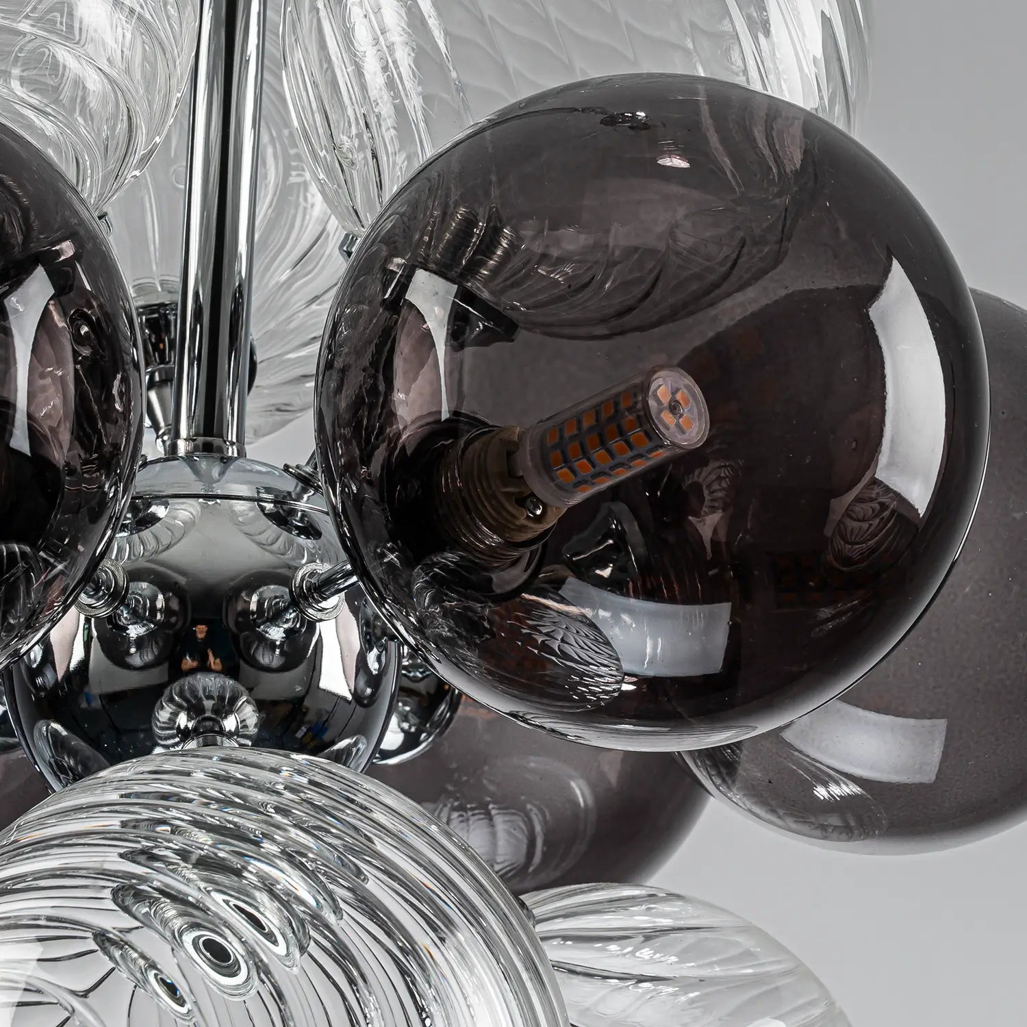 Modern Blown Glass Bubble Chandelier Cluster Bubble Pendant Light with Clear and Smoke Gray 12-Globe Shades