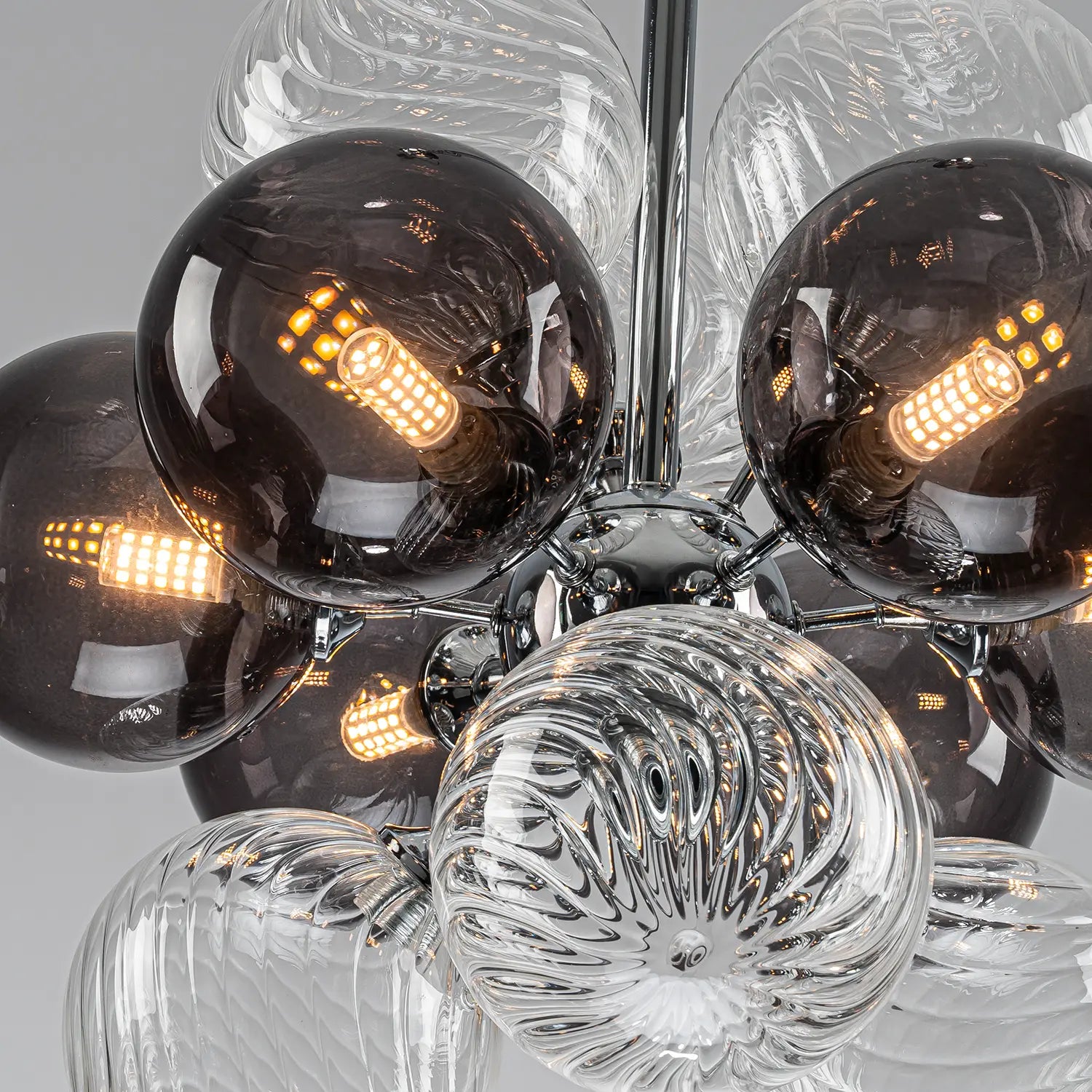 Modern Blown Glass Bubble Chandelier Cluster Bubble Pendant Light with Clear and Smoke Gray 12-Globe Shades
