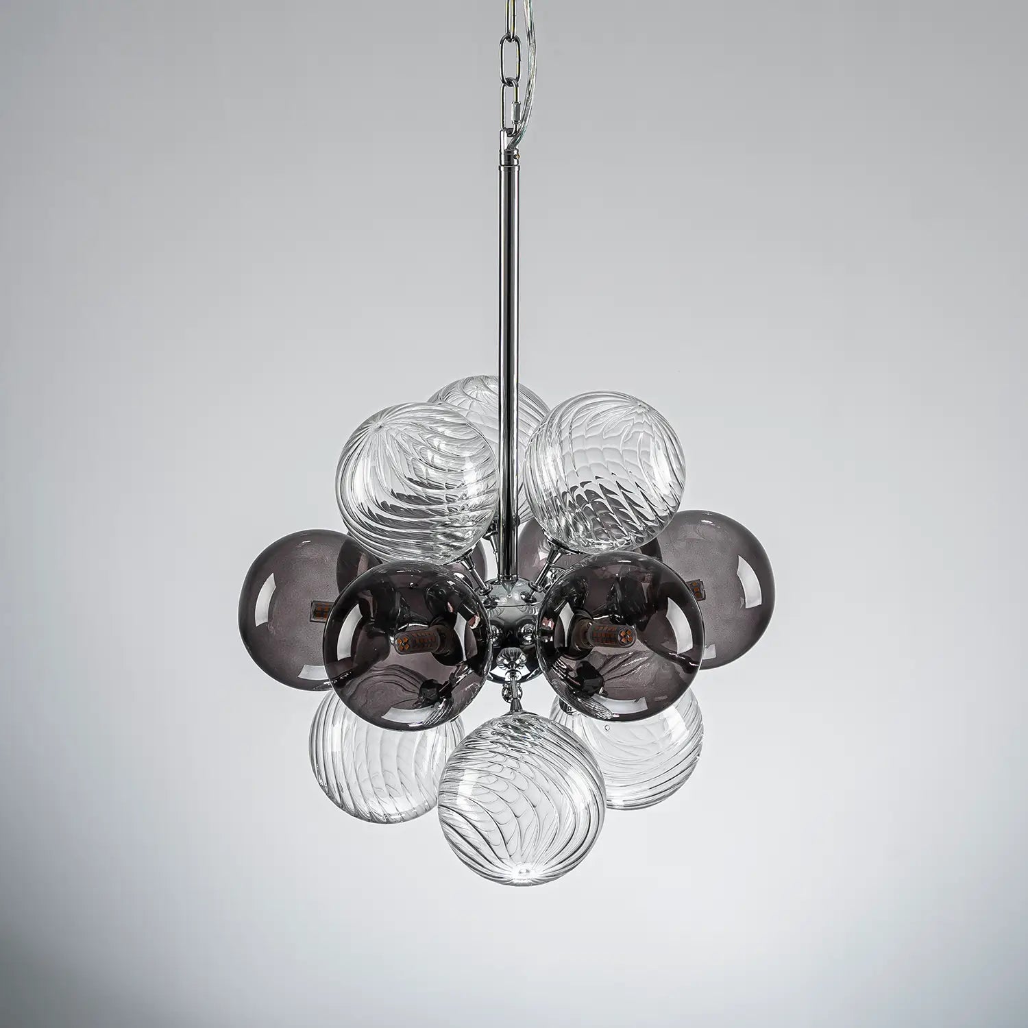 Modern Blown Glass Bubble Chandelier Cluster Bubble Pendant Light with Clear and Smoke Gray 12-Globe Shades