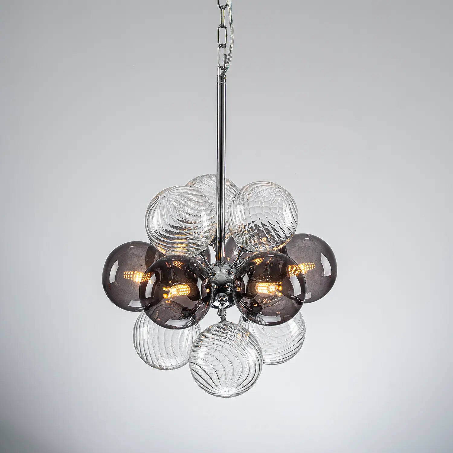 Modern Blown Glass Bubble Chandelier Cluster Bubble Pendant Light with Clear and Smoke Gray 12-Globe Shades