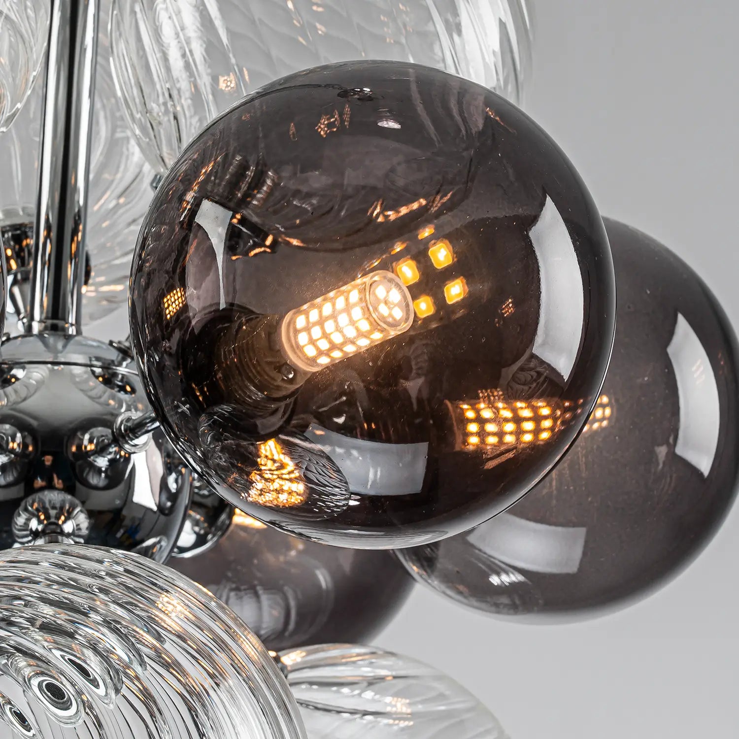 Modern Blown Glass Bubble Chandelier Cluster Bubble Pendant Light with Clear and Smoke Gray 12-Globe Shades