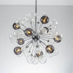 Modern 37 Handcrafted Glass Globes Chandelier Cluster Bubble Pendant Lamp with Clear and Smoke Gray Globe Shades