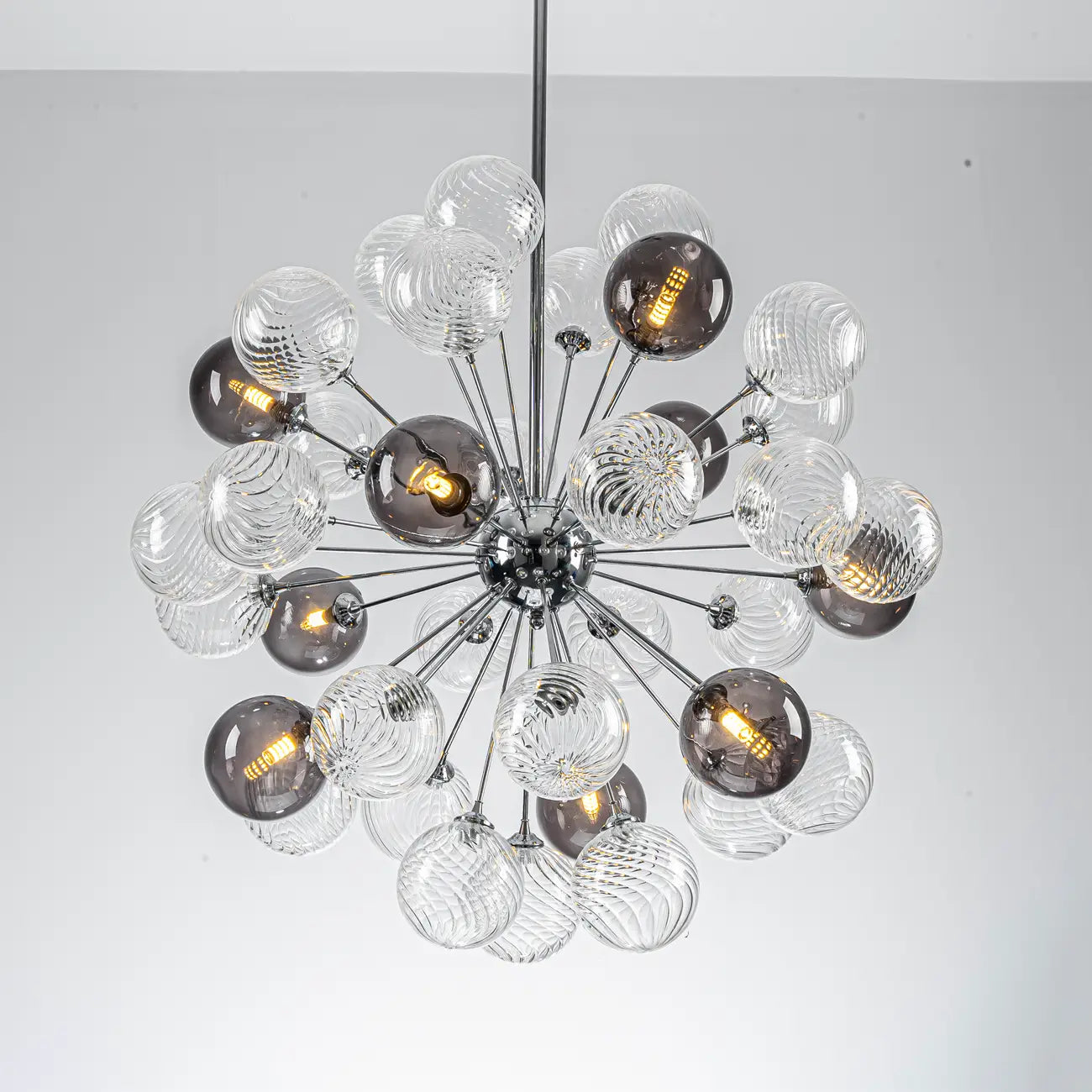 Modern 37 Handcrafted Glass Globes Chandelier Cluster Bubble Pendant Lamp with Clear and Smoke Gray Globe Shades