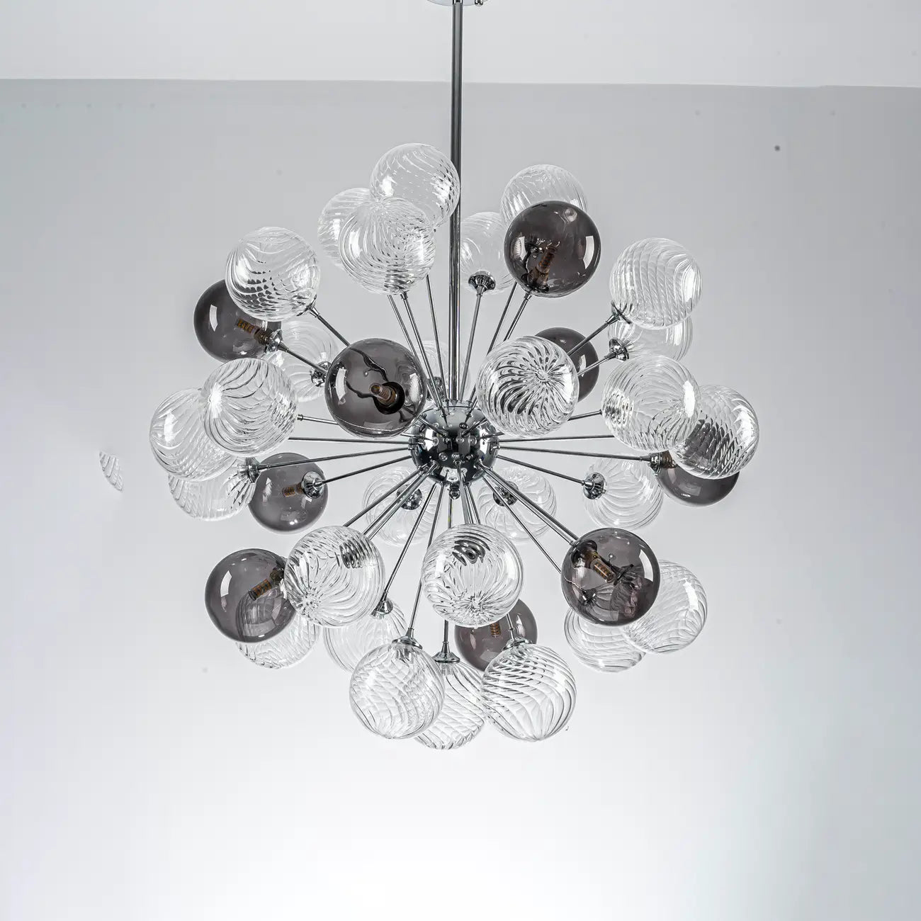 Modern 37 Handcrafted Glass Globes Chandelier Cluster Bubble Pendant Lamp with Clear and Smoke Gray Globe Shades