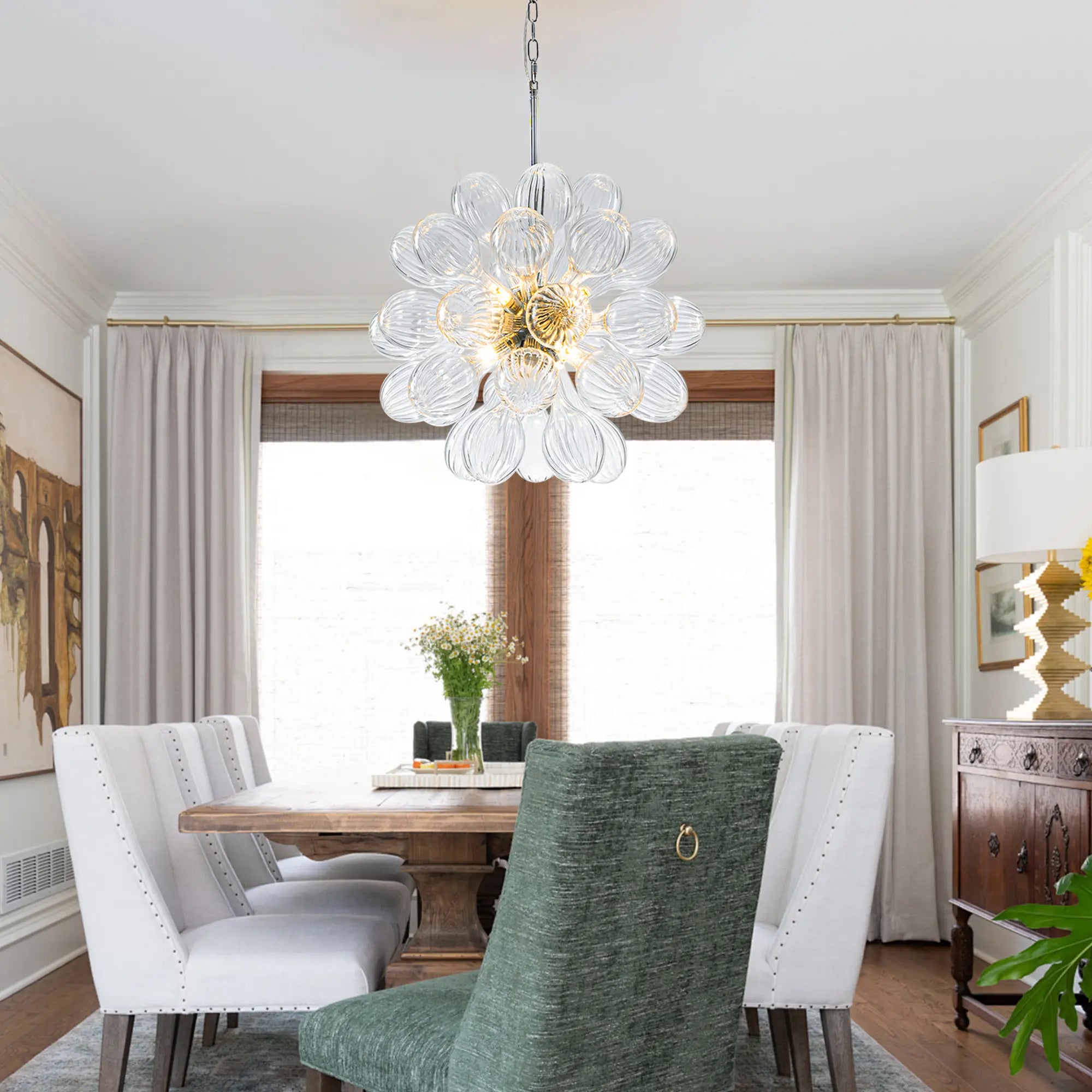 Transparent Ribbed Blown Glass Bubble Chandelier Artistic Cluster Pendant Hanging Light