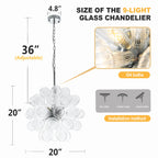 Transparent Ribbed Blown Glass Bubble Chandelier Artistic Cluster Pendant Hanging Light
