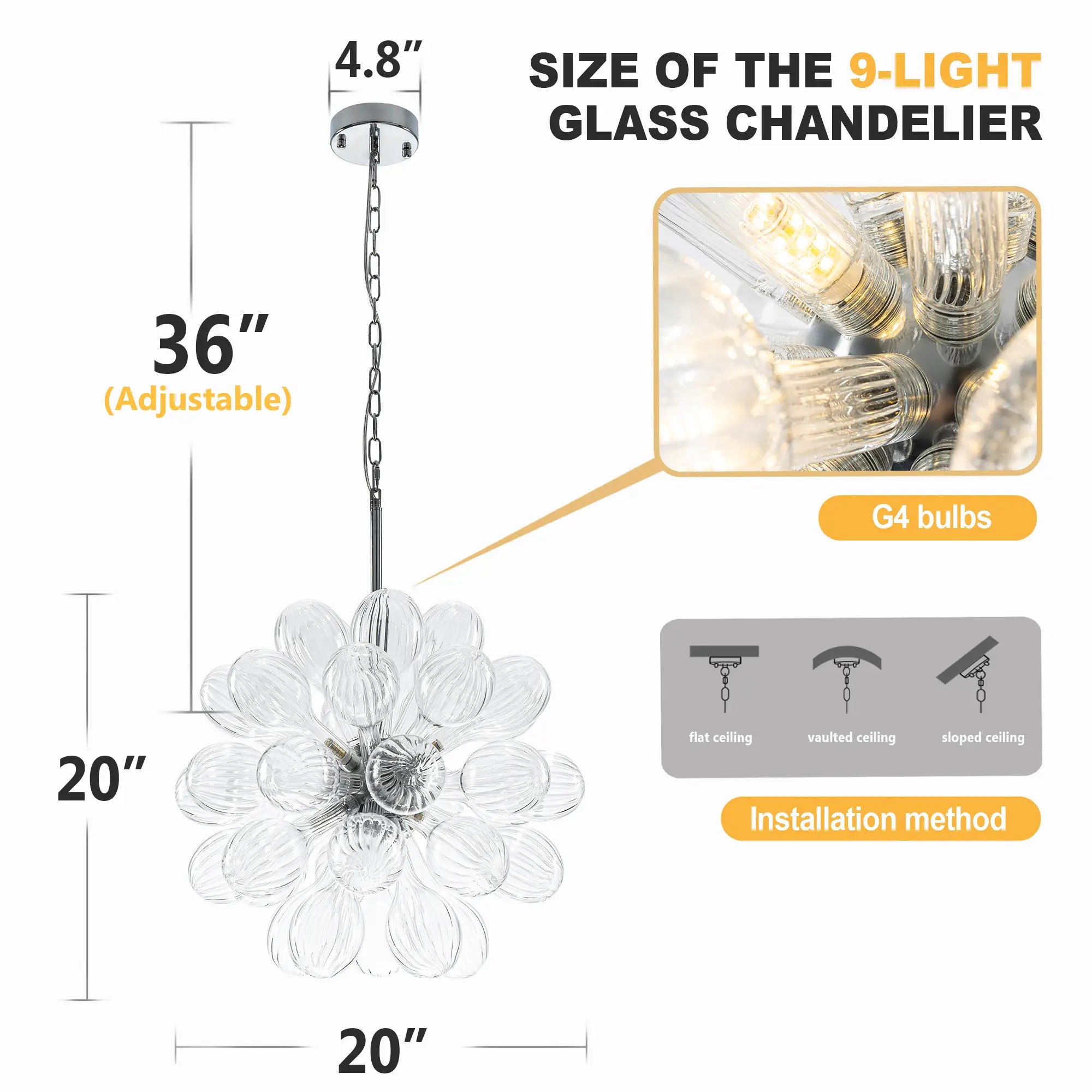 Transparent Ribbed Blown Glass Bubble Chandelier Artistic Cluster Pendant Hanging Light