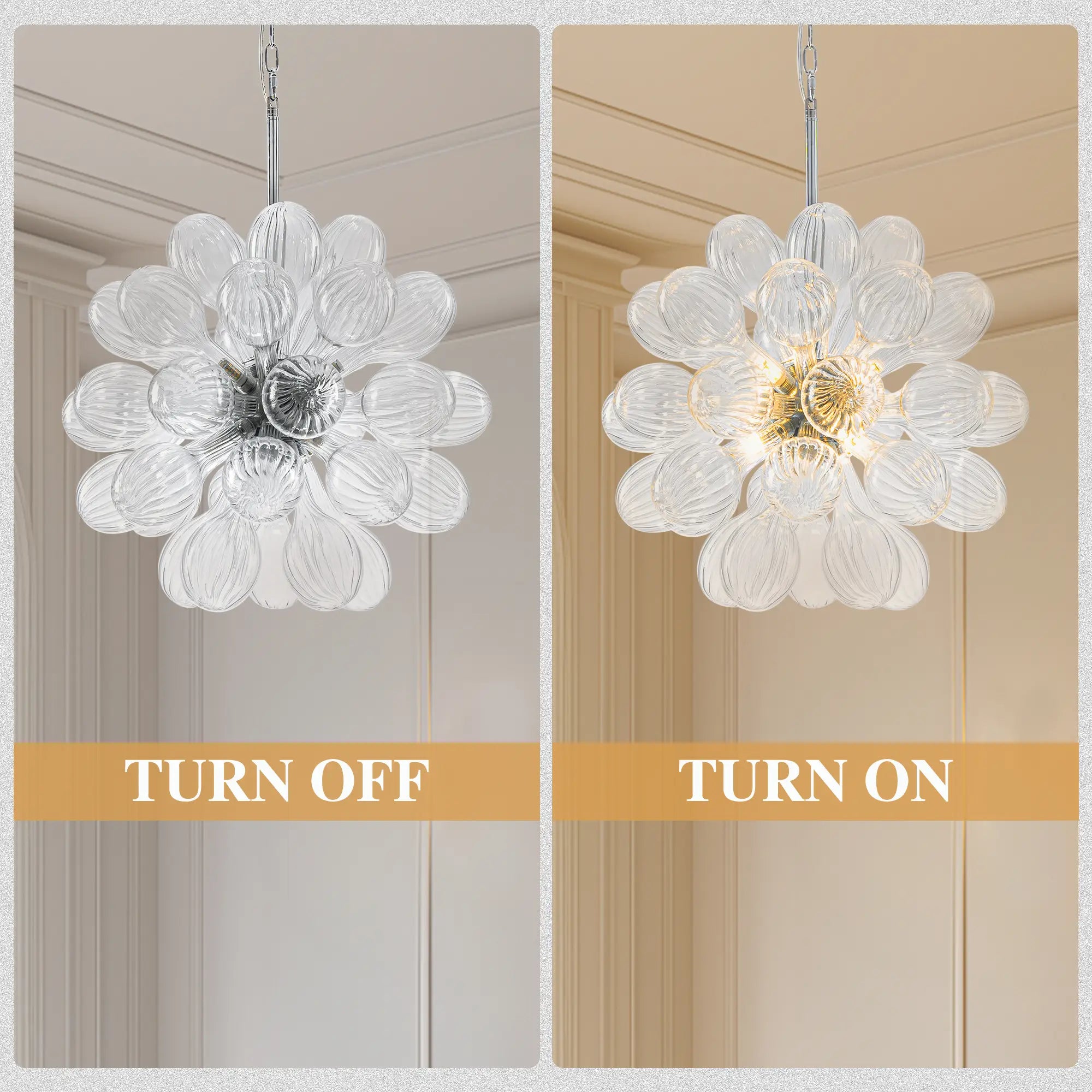 Transparent Ribbed Blown Glass Bubble Chandelier Artistic Cluster Pendant Hanging Light