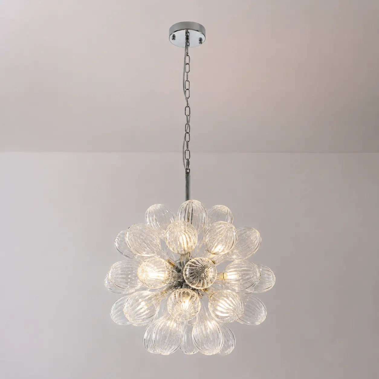 Transparent Ribbed Blown Glass Bubble Chandelier Artistic Cluster Pendant Hanging Light