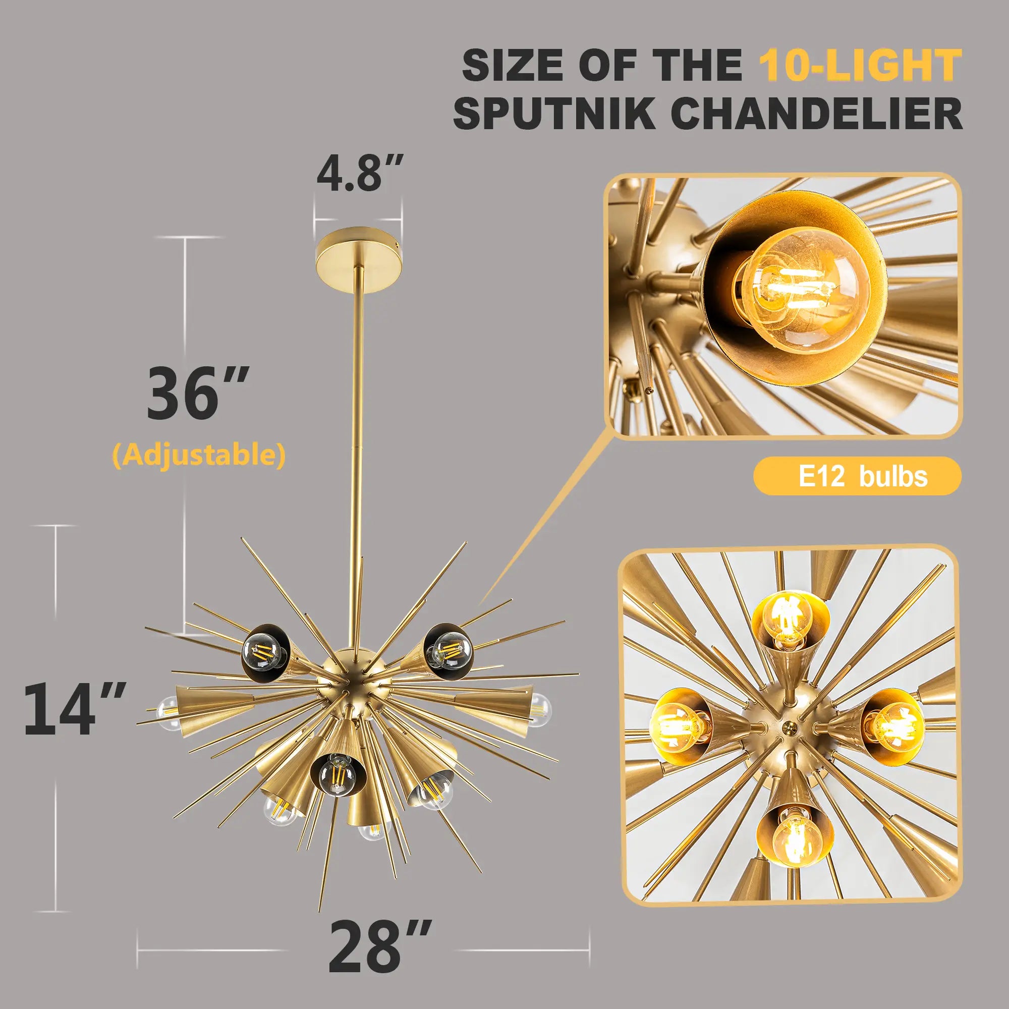 Modern Gold Sputnik Starburst Chandelier Sparta Radial Design Pendant Light with Clear Glass Globe Shades