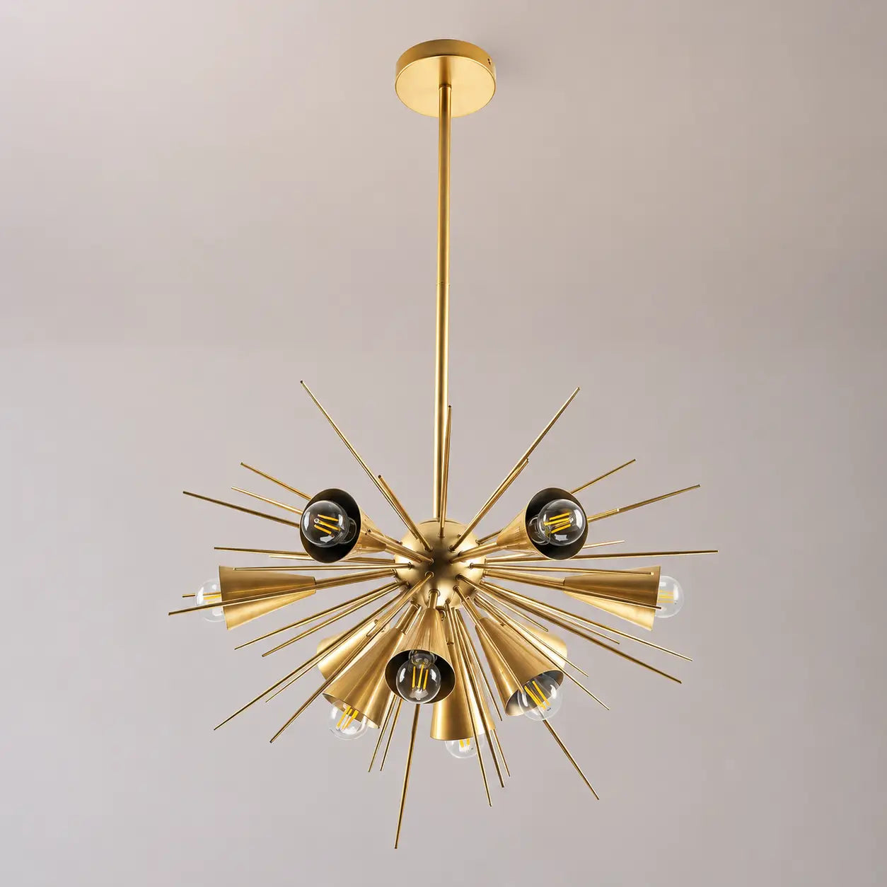 Modern Gold Sputnik Starburst Chandelier Sparta Radial Design Pendant Light with Clear Glass Globe Shades