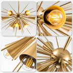 Modern Gold Sputnik Starburst Chandelier Sparta Radial Design Pendant Light with Clear Glass Globe Shades