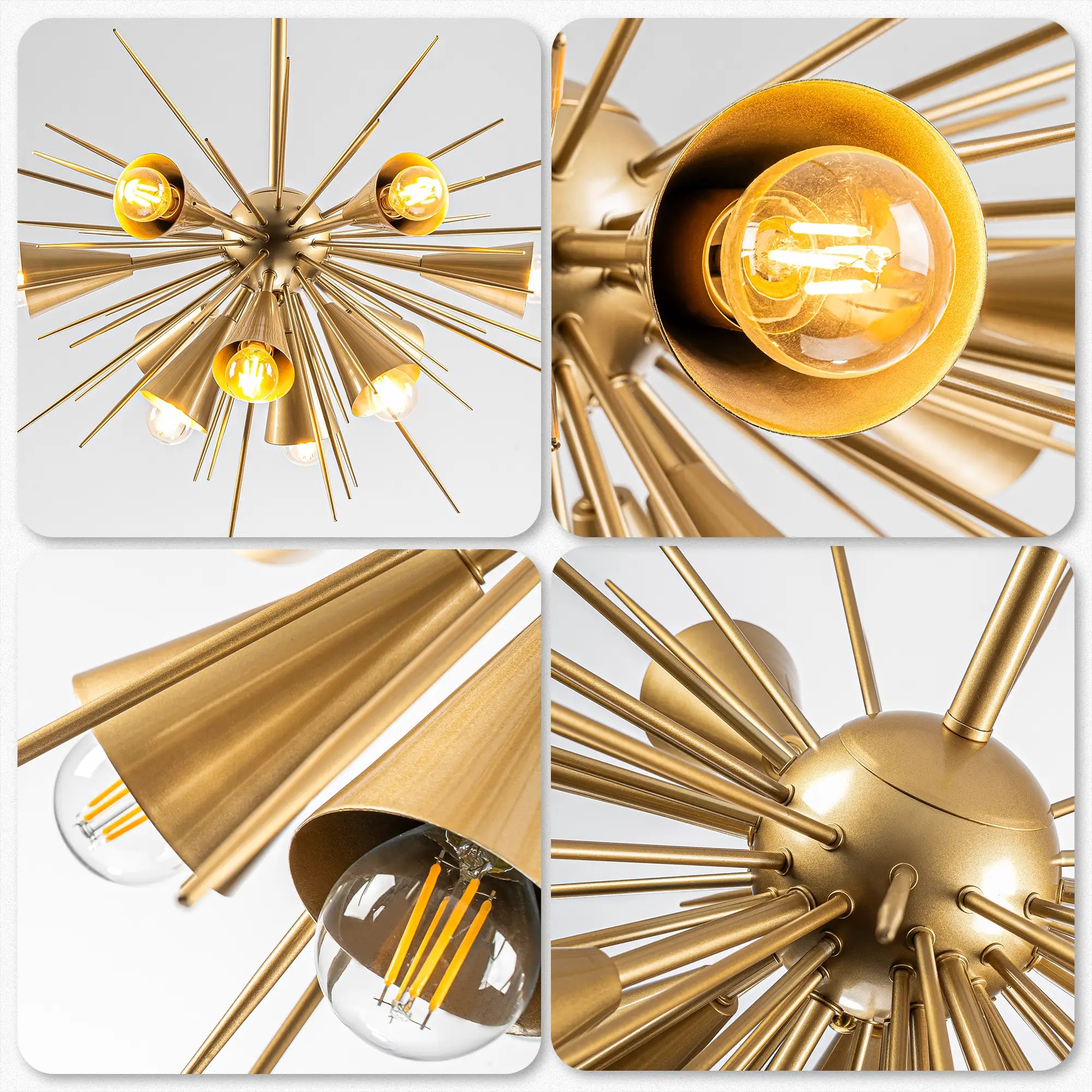 Modern Gold Sputnik Starburst Chandelier Sparta Radial Design Pendant Light with Clear Glass Globe Shades