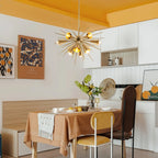 Modern Gold Sputnik Starburst Chandelier Sparta Radial Design Pendant Light with Clear Glass Globe Shades