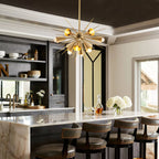 Modern Gold Sputnik Starburst Chandelier Sparta Radial Design Pendant Light with Clear Glass Globe Shades