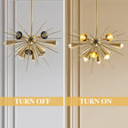 Modern Gold Sputnik Starburst Chandelier Sparta Radial Design Pendant Light with Clear Glass Globe Shades