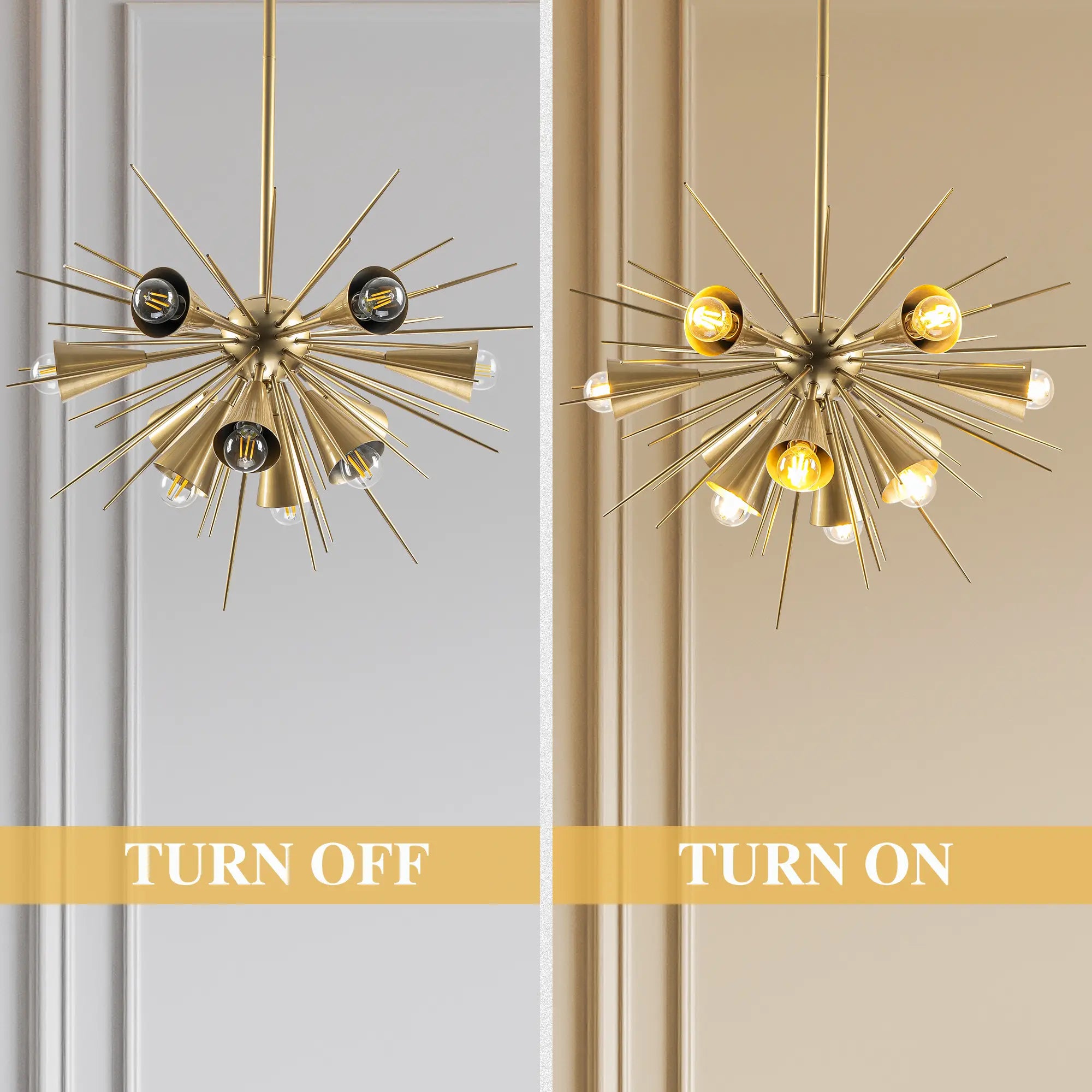 Modern Gold Sputnik Starburst Chandelier Sparta Radial Design Pendant Light with Clear Glass Globe Shades
