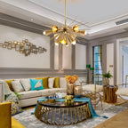 Modern Gold Sputnik Starburst Chandelier Sparta Radial Design Pendant Light with Clear Glass Globe Shades