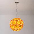 Round Murano Style Blown Glass Plate Chandelier Yellow Orange Flower Glass Disc Art Pendant Light