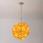 Round Murano Style Blown Glass Plate Chandelier Yellow Orange Flower Glass Disc Art Pendant Light