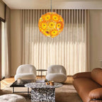 Round Murano Style Blown Glass Plate Chandelier Yellow Orange Flower Glass Disc Art Pendant Light