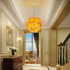 Round Murano Style Blown Glass Plate Chandelier Yellow Orange Flower Glass Disc Art Pendant Light