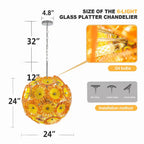 Round Murano Style Blown Glass Plate Chandelier Yellow Orange Flower Glass Disc Art Pendant Light