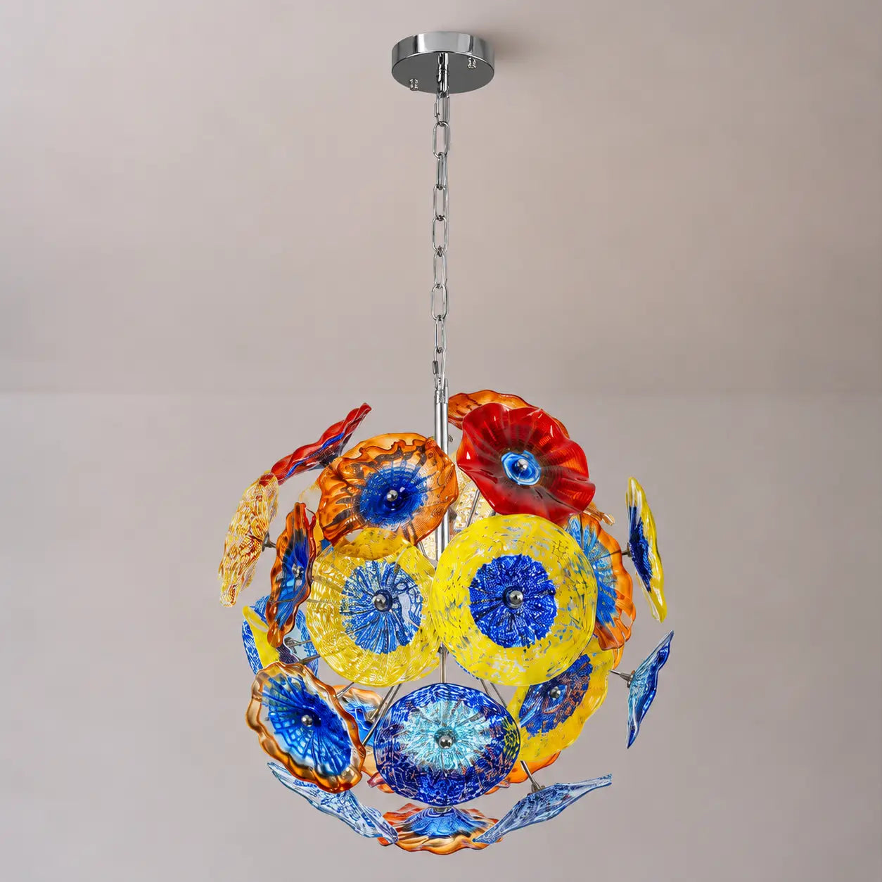 Colorful Blown Glass Plates Chandelier Modern Round Murano Style Glass Disc Art Pendant Light