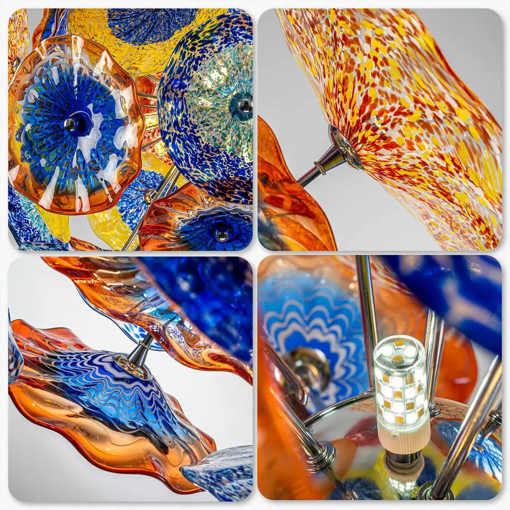Colorful Blown Glass Plates Chandelier Modern Round Murano Style Glass Disc Art Pendant Light