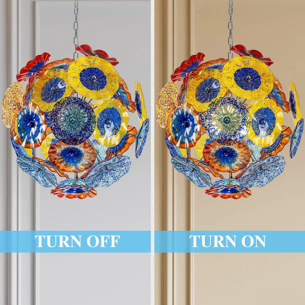 Colorful Blown Glass Plates Chandelier Modern Round Murano Style Glass Disc Art Pendant Light