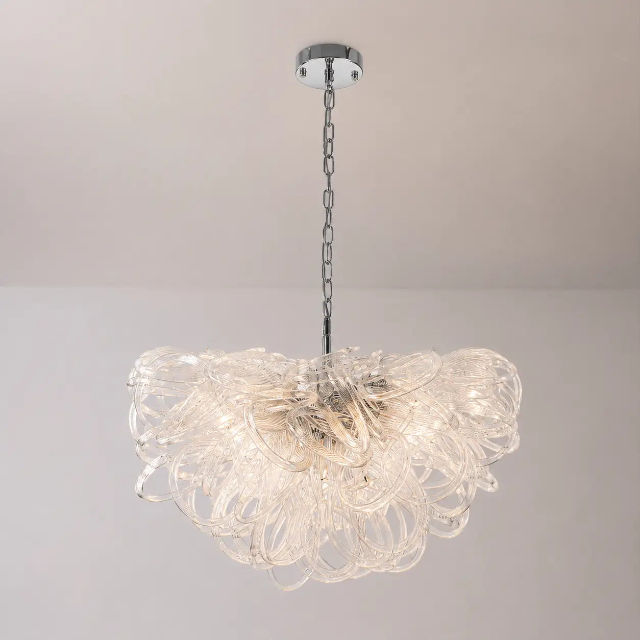 Modern Luxury Clear Blown Glass Lasso Style Chandelier Art Sculptural Pendant Light
