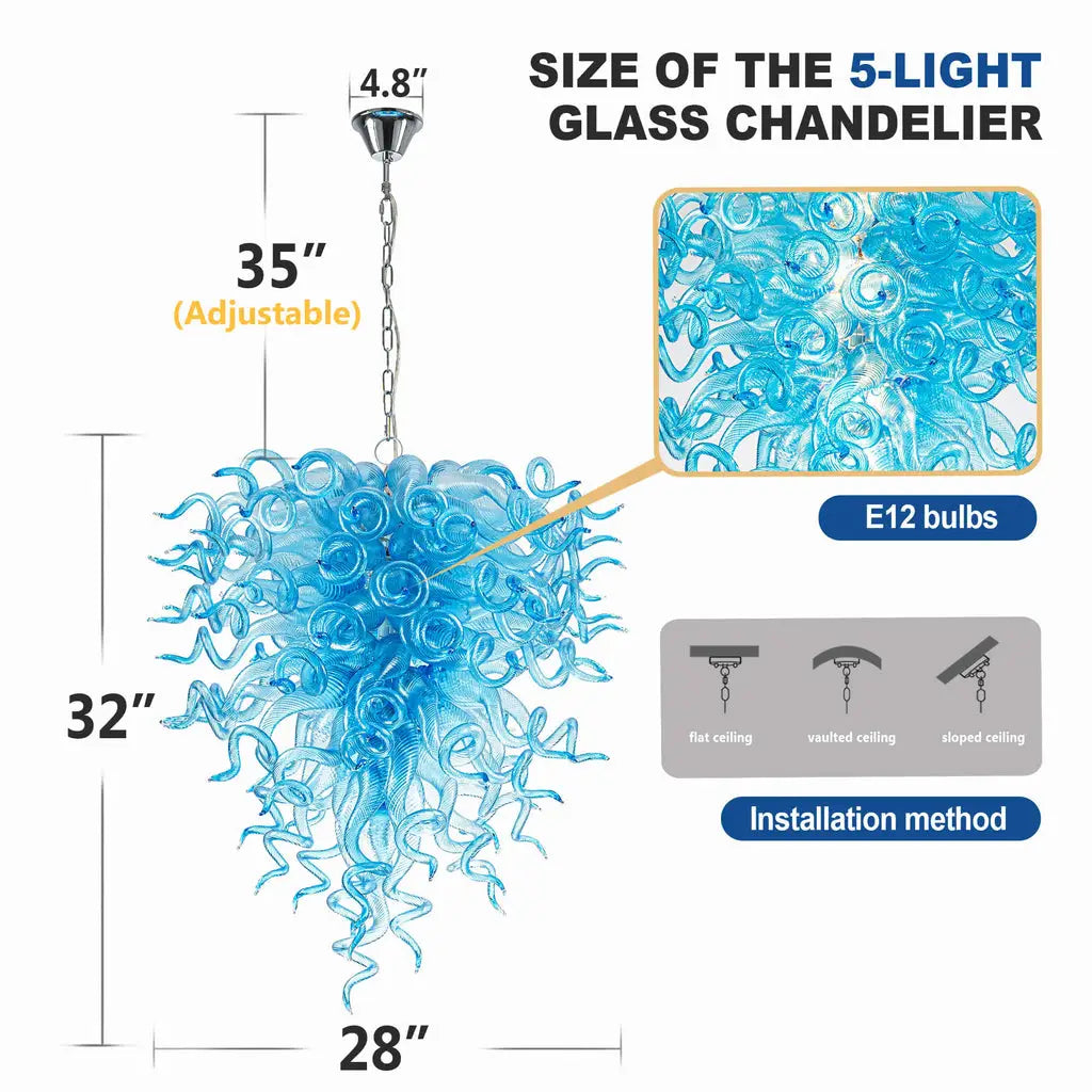 Artisan Light Blue Hand-Blown Glass Art Chandelier Contemporary Sculptural Pendant Light Fixture