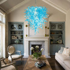 Blue Murano Style Hand-Blown Glass Chandelier Chihuly-Style Pendant Lamp Coastal Cascade Art Lighting