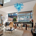Sapphire Blue and Clear Hand-Blown Glass Art Chandelier Modern Artistic Spiral Sculpture Glass Pendant Light