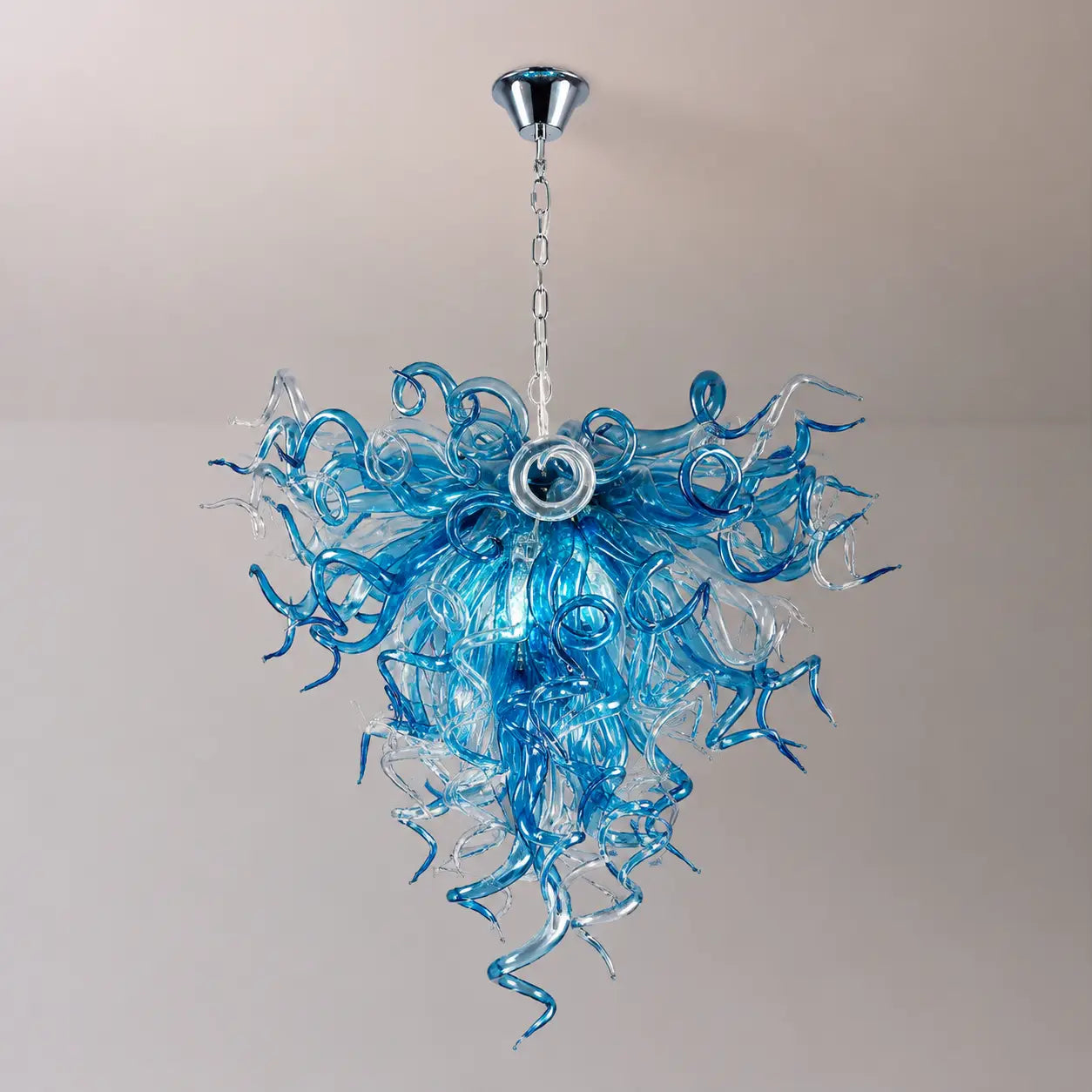 Sapphire Blue and Clear Hand-Blown Glass Art Chandelier Modern Artistic Spiral Sculpture Glass Pendant Light