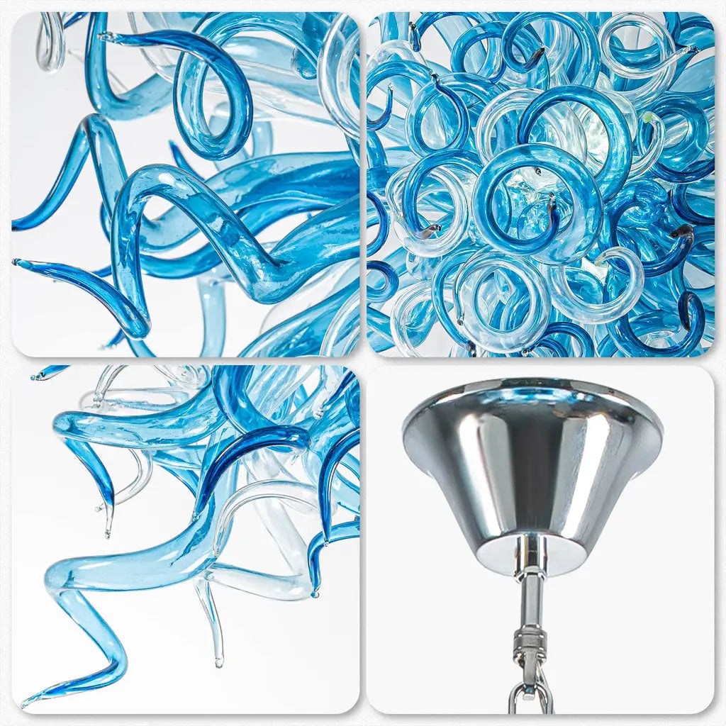 Sapphire Blue and Clear Hand-Blown Glass Art Chandelier Modern Artistic Spiral Sculpture Glass Pendant Light