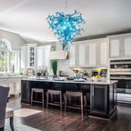 Sapphire Blue and Clear Hand-Blown Glass Art Chandelier Modern Artistic Spiral Sculpture Glass Pendant Light