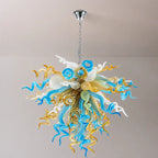 Amber and Blue White Hand-Blown Glass Sculpture Chandelier Artistic Multicolor Spiral Pendant Light