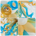 Amber and Blue White Hand-Blown Glass Sculpture Chandelier Artistic Multicolor Spiral Pendant Light