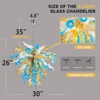 Amber and Blue White Hand-Blown Glass Sculpture Chandelier Artistic Multicolor Spiral Pendant Light